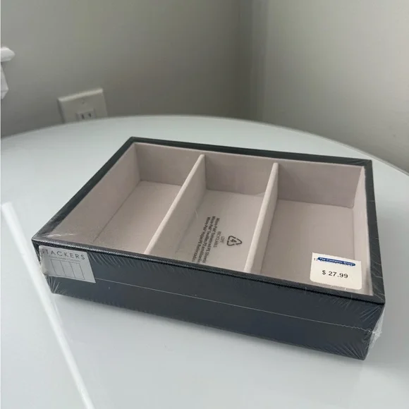 Container Store Black & Grey Stackable Jewelry Storage Velvet Interior