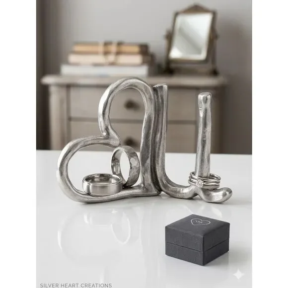 Tamar Mensios Studio Pewter Heart U Ring Holder Hand Made Signed Jewelry Gift