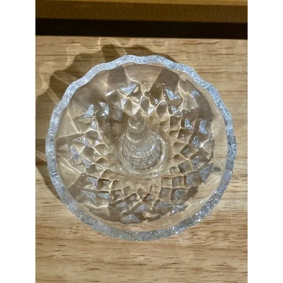 Vintage ClearPressed Glass Ring Holder Scalloped Edge Diamond Point Jewelry Dish