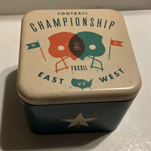 Fossil Championship Football Tin Box - Cream‎ and Teal