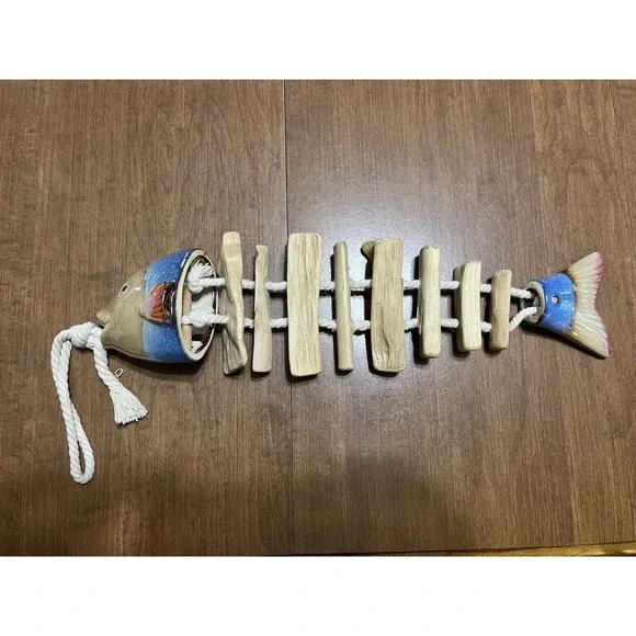 Hanging Pottery Ceramic Driftwood Fish Sculpture Beach Lakehouse Decor 16