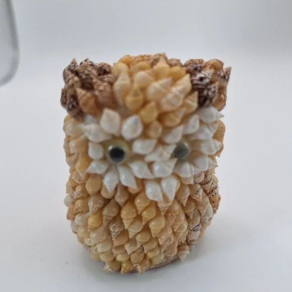 Seashell Owl Handcrafted Folk Art Figurine Vintage Beach Decor Shelf 2
