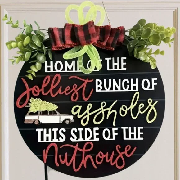 3D Crazy Christmas Holiday Funny Door Hanger Wreath - 11.8
