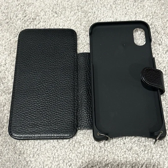 Bandolier Hailey Folio CROSSBODY PHONE CASE IN BLACK/PEWTER, fits iPhone X/XS.