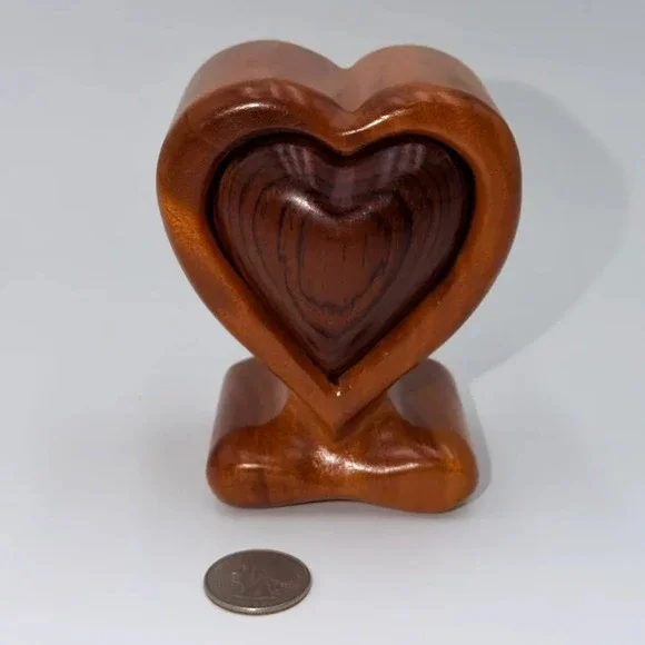 Heart Shaped Wooden‎ Puzzle Box Secret Compartment Two Tone Trinket Jewelry Box