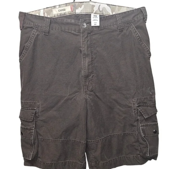 Levis Mens Cargo Shorts Brown 100% Cotton W38 Camo Lined Waistband Workwear