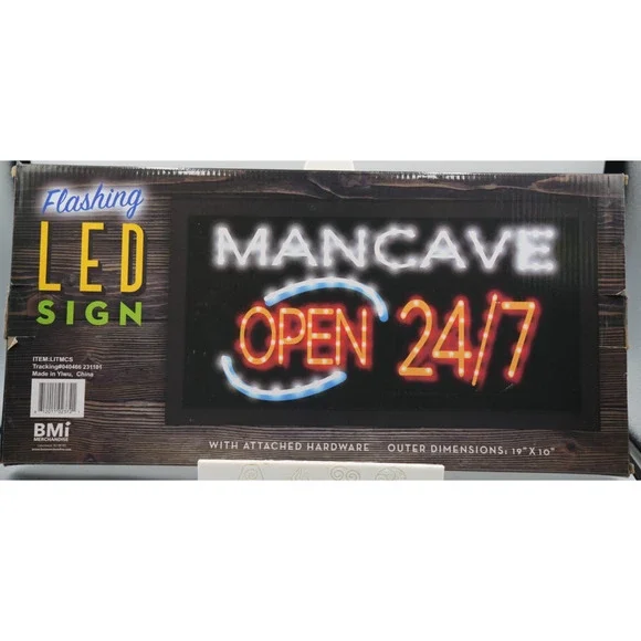Man Cave Open 24/7 LED Lighted‎ Sign 18.5