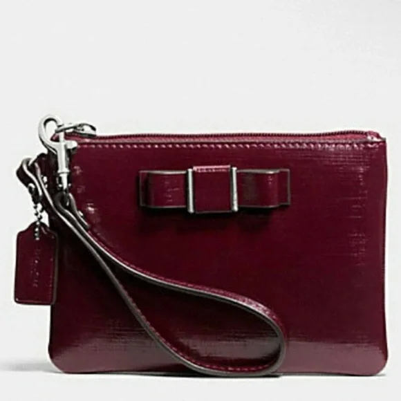 Coach Darcy Bow Burgundy Patent Leather Wristlet