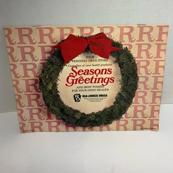 VTG Advertisement Calendar Rea & Derick Drugs Seasons Greetings 1972 Graphics