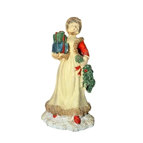 Kurt S. Adler Christmas Village Victorian Lady‎ Figurine Gifts Wreath 3.5in