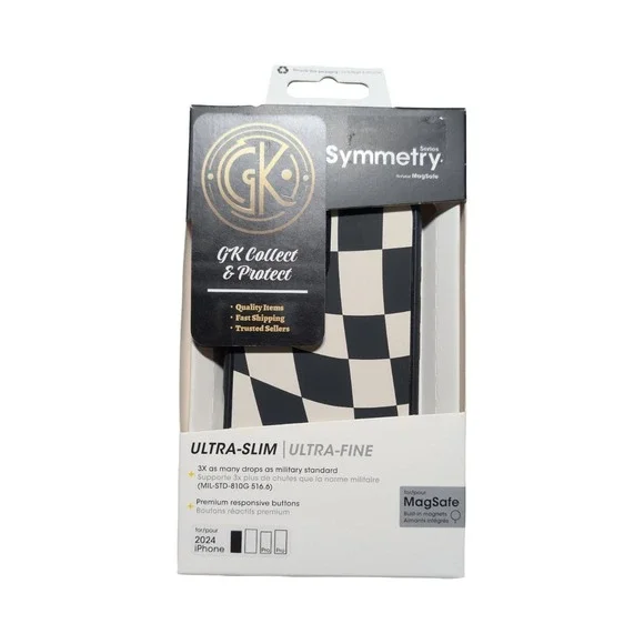 O8-O OtterBox iPhone 16 Symmetry Series Case - Wavy Charcoal Checkers