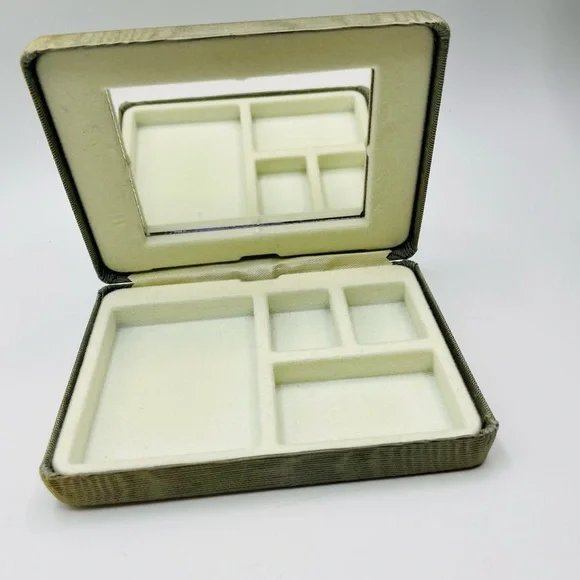 Vintage Mirror Jewelry Box Travel Case. Hinged Design. Small lined Compartments