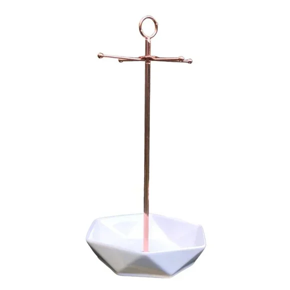 Laura Ashely Rose Gold Copper Tone Porcelain Jewelry Tree Display Dish Stand