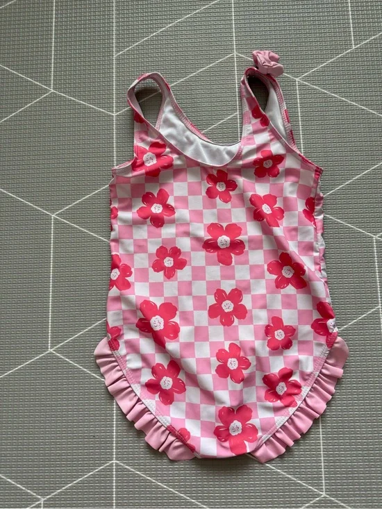 Small shop|Big girl swimsuit,Pink Floral Checkerboard One-Piece Swimsuit,boho•7