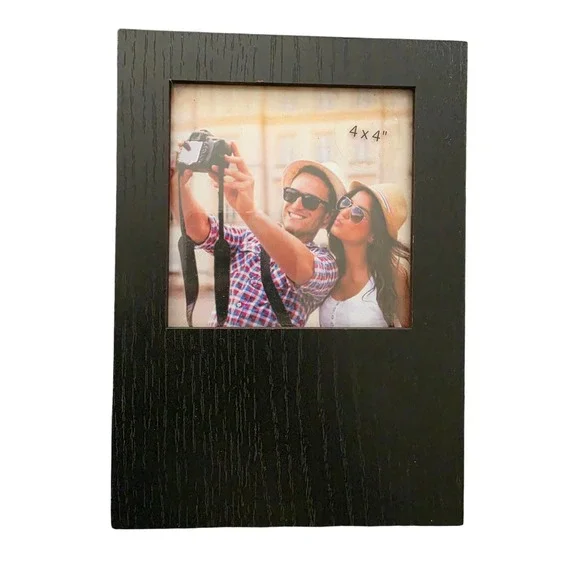 Set of 2 Black Wood 4x4 Box Photo Frames Room Essentials Modern Minimalist
