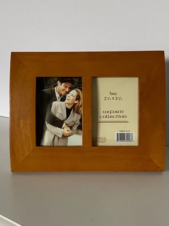 Double Frame Wood Vintage Rounded Corners Two 2.5 X 3.5” Photos Picture