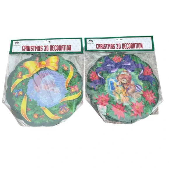 Vintage Christmas House 3D Christmas Decorations Wreath Santa Bear‎ New Sealed