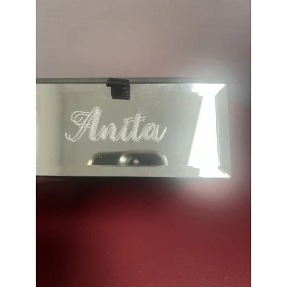 Personalized Mirrored Tinket Box With flower Design. Velvet Inside ANITA 5 Inch
