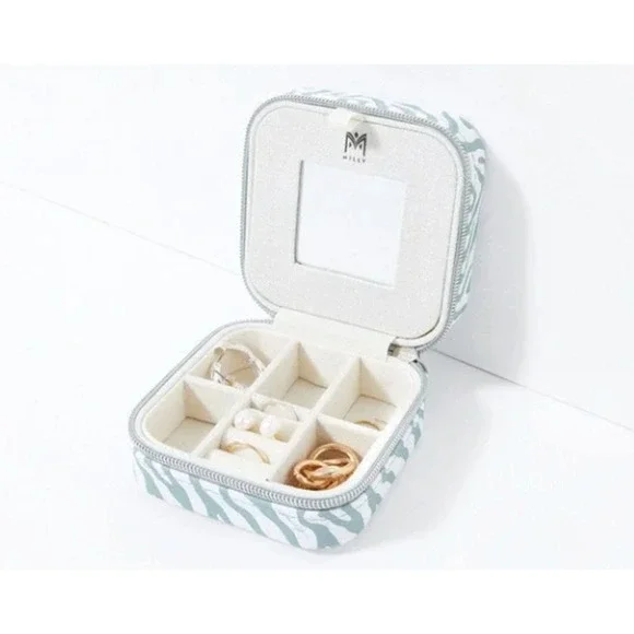NEW Milly Zip-Around Jewelry Case Blue White Zebra | Compact Travel Organizer