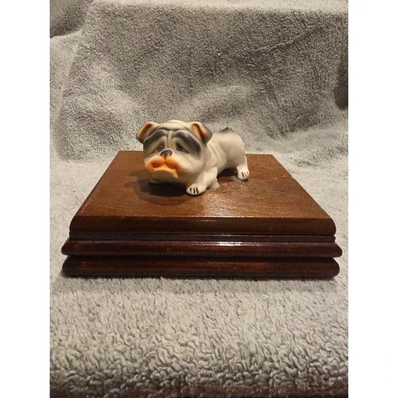 Vintage Bulldog Dog Playing Cards Grumpy Box For‎ Cards Or Trinkets Keepsakes