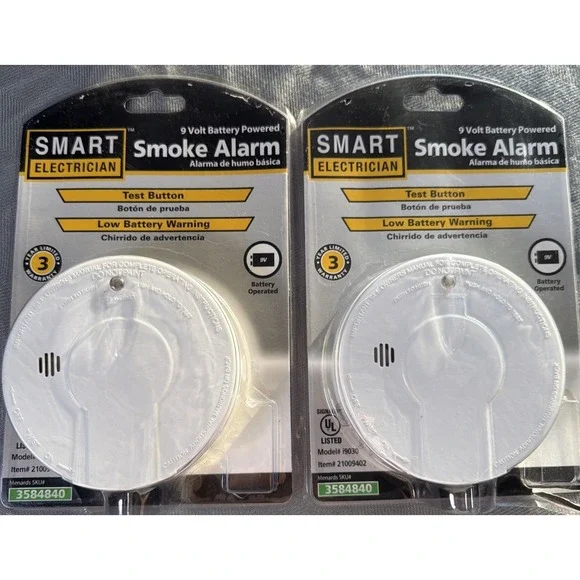 2 Smart Electrician Smoke Alarm 9 Volt Model i9030 Battery Operated New