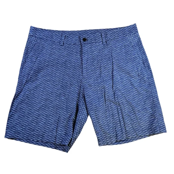 Lululemon Mens Size 38 Blue White Patterned Performance Chino Shorts Golf Casual
