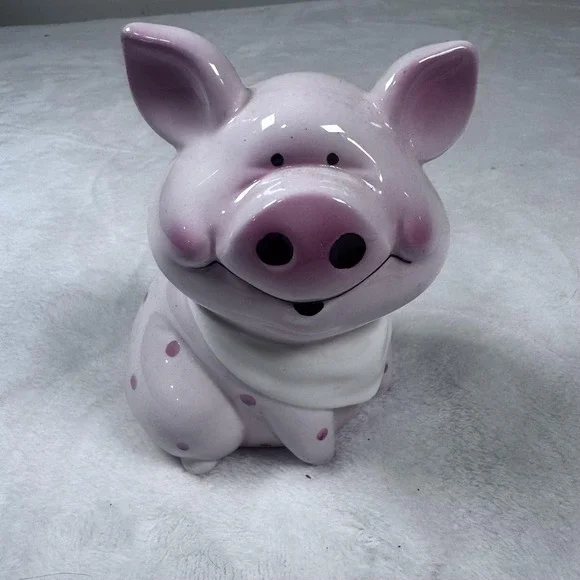 Pink Ceramic Piggy Bank‎ Coin Bank Polka Dot Scarf Made In Korea Cute Decor
