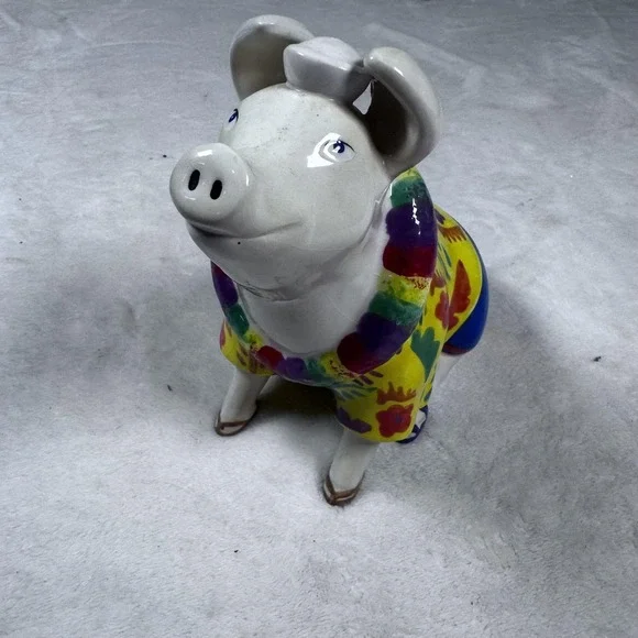Vintage Vandor Big Pigs Ceramic Piggy Coin Bank Colorful Hawaiian‎ Shirt 2002