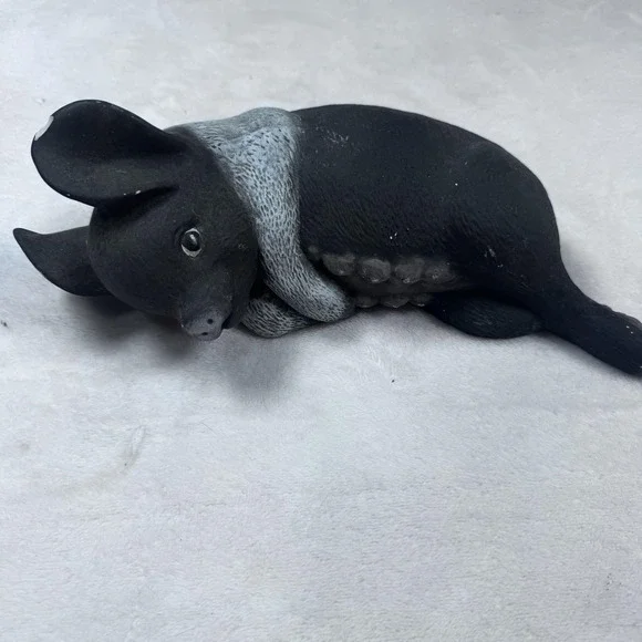 Black‎ Gray Pig Figurine Lying Down Farmhouse Country Rustic Statue Decor