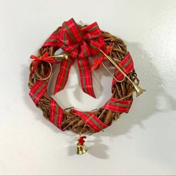 Rustic Christmas Wreath Grapevine Gold Instruments Holiday Decor