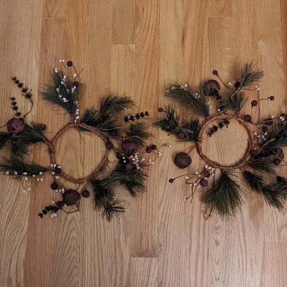 Rustic Candle Rings Evergreen Berries Bells Western Country Farmhouse Christmas