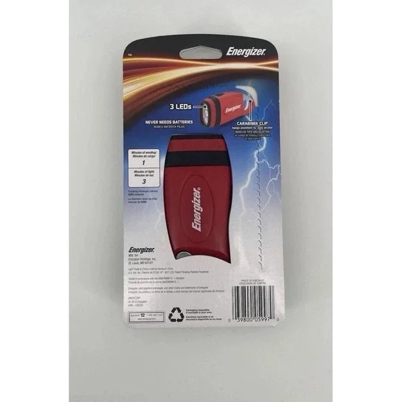 Energizer Crank LED Flashlight Carabiner Emergency Light No Battery New