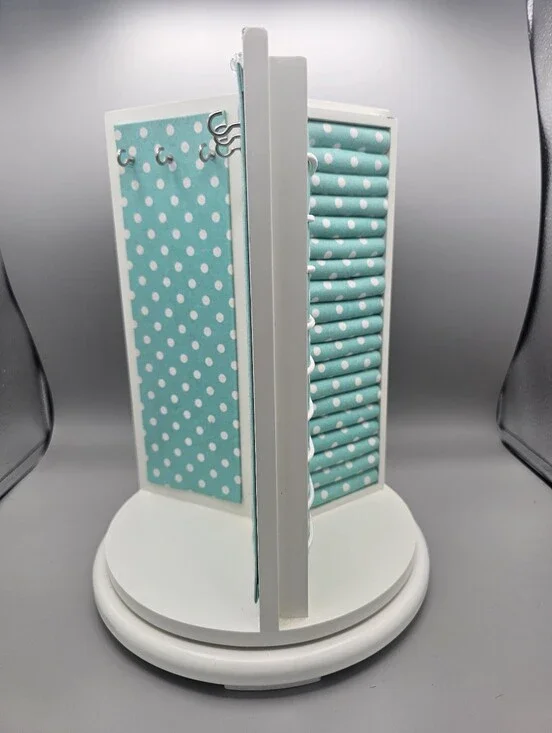 Pottery Barn Teen Rotating 3-sided White Turquoise Polka Dot Jewelry Organizer