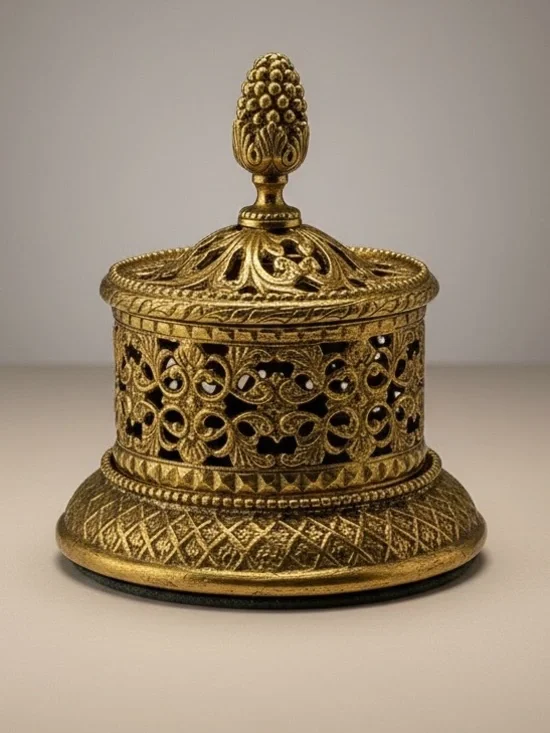 VTG Gold Plated Ormolu Filigree Double Ring Box Hinged Lid Blue Velvet