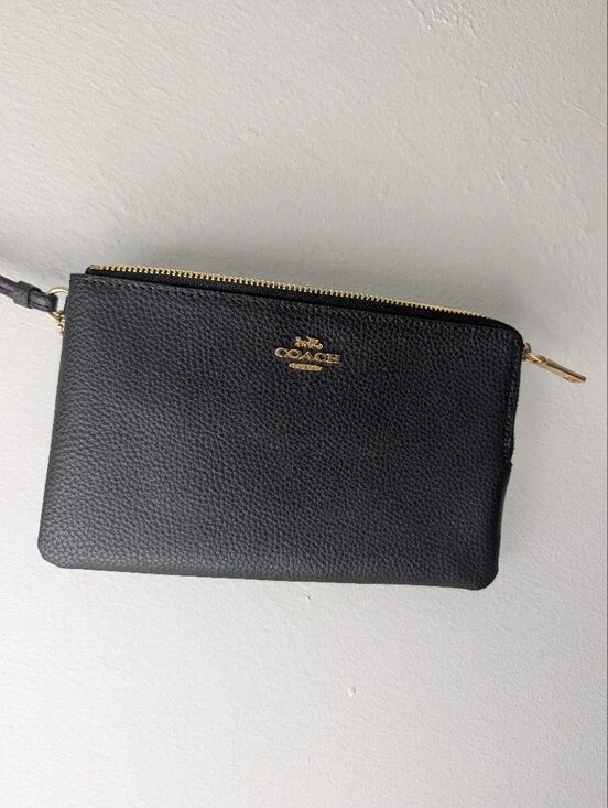 NWT Coach Black Leather Zip Wristlet