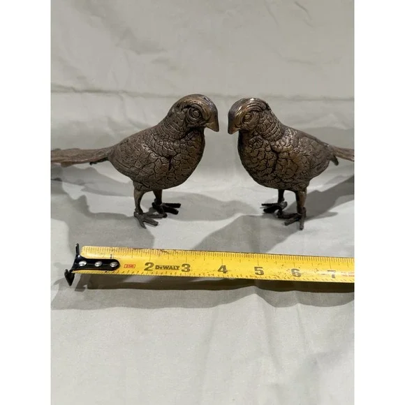 2 Brass Vintage MCM Birds Pheasants Long Tails Home Decor Bookshelf Decor