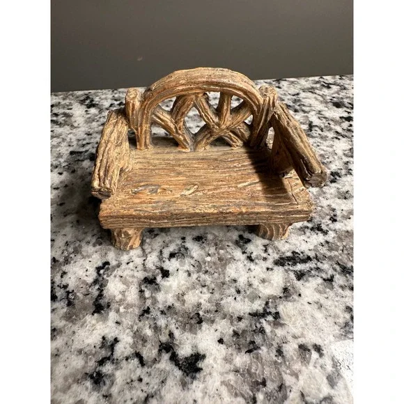Rustic Log Cabin Bench Miniature Fairy Garden Decor Accent‎