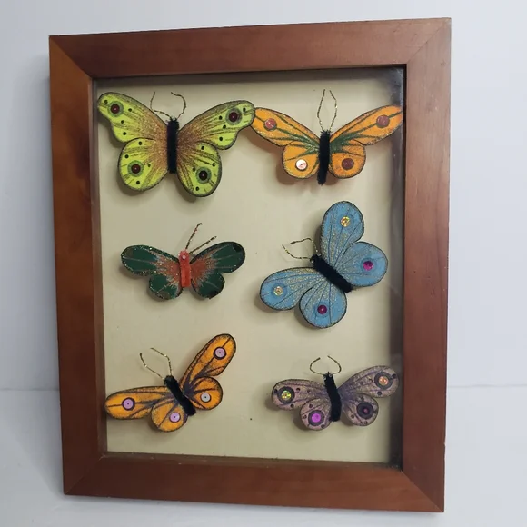 Butterflies arranged in a shadow box. 214