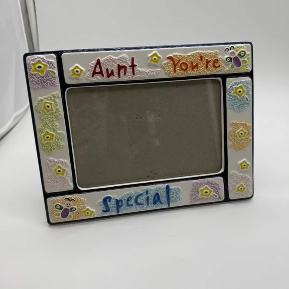 Russ Ceramic Floral Rectangle Photo Frame 'Aunt You're Special' Multicolor VTG