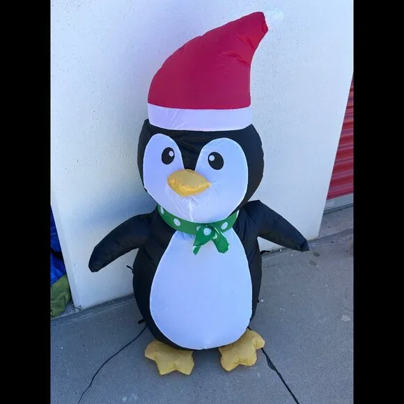Gemmy Christmas 3.5 Ft Airblown LED Light Up Penguin with Santa Hat and Bow Tie