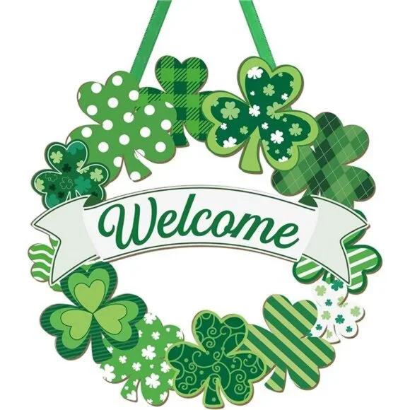 Wooden St. Patrick's Day Decoration Shamrock Door Wreath for Front Door Sign