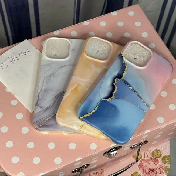 Marble Design Phone Case Set - Blue, Orange, Purple, 12 Pro Max
