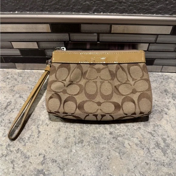 Coach Signature Camel/Tan Canvas Wristlet