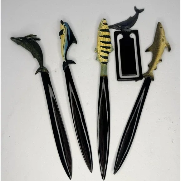 Lot of‎ 5 Vintage Lacquer Painted Fish Letter Openers And Figurines 8
