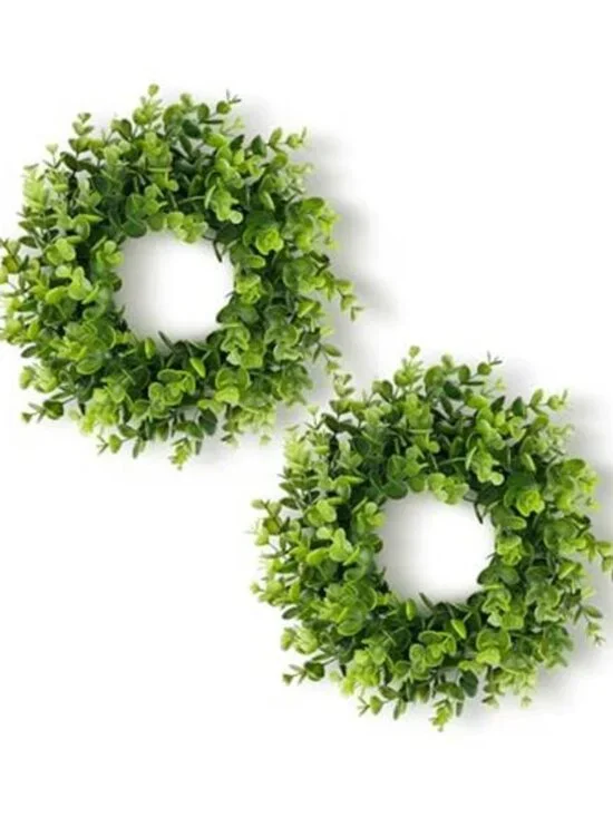 2 Packs 11 Inch Artificial Boxwood Small Wreath for Front Doors Green