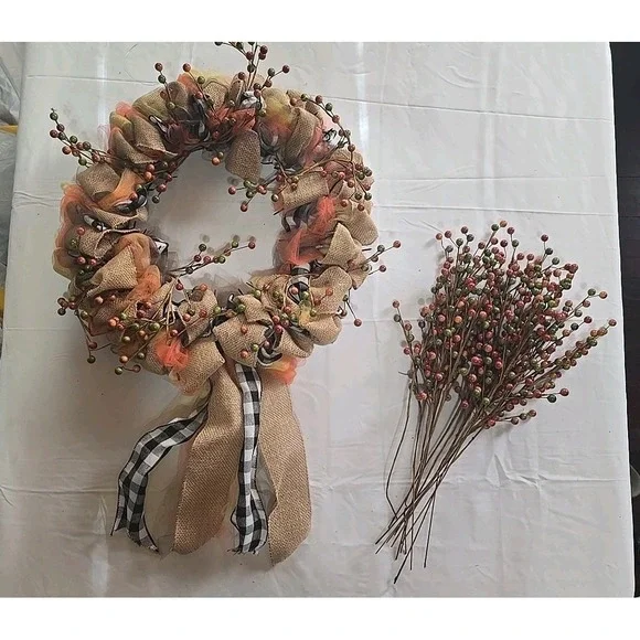Artificial Fall Wreath Door Wall Autumn Harvesr Thanksgiving Decor 14‎ Picks