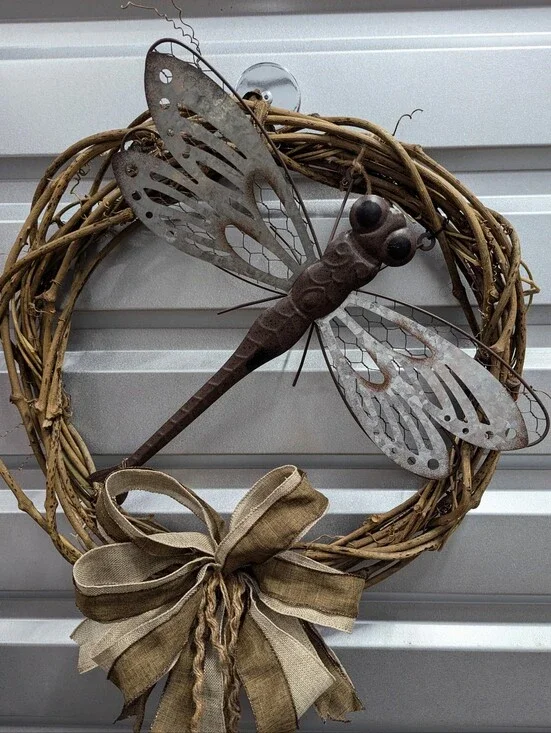 Rustic Metal Dragonfly Smilax Vine Wreath