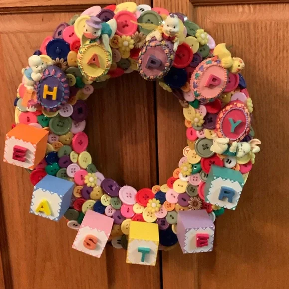 EASTER Wreath spelled out in Alphabet Blocks. Unique design.