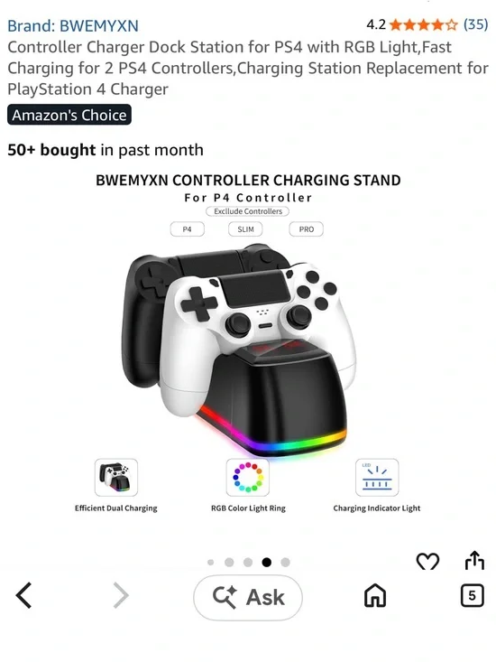 Fast Charging Dock and 2 P4 Controllers- New with RGB Light- No Box