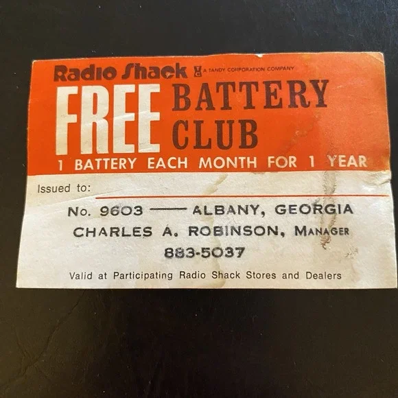 Vintage RadioShack free battery club card Nostalgia Electronics Short Circuit